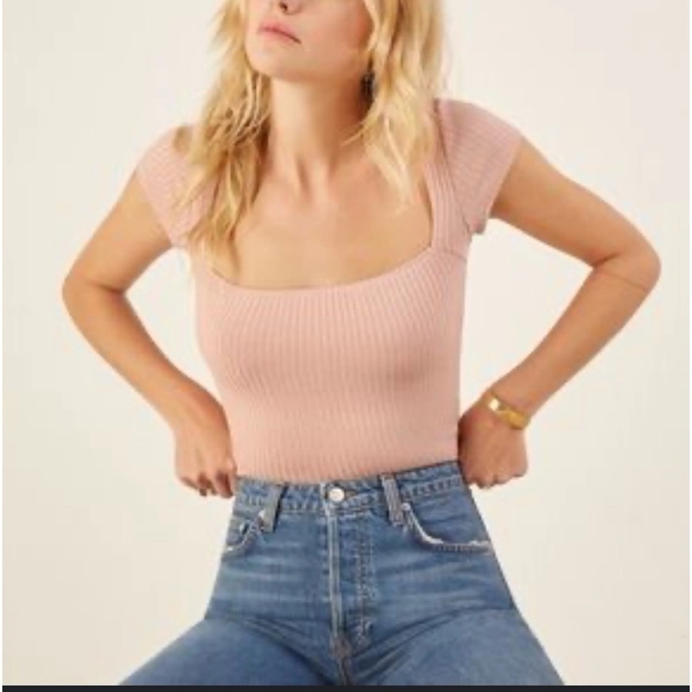 Reformation Blush Pink Ribbed Short Sleeve Tee